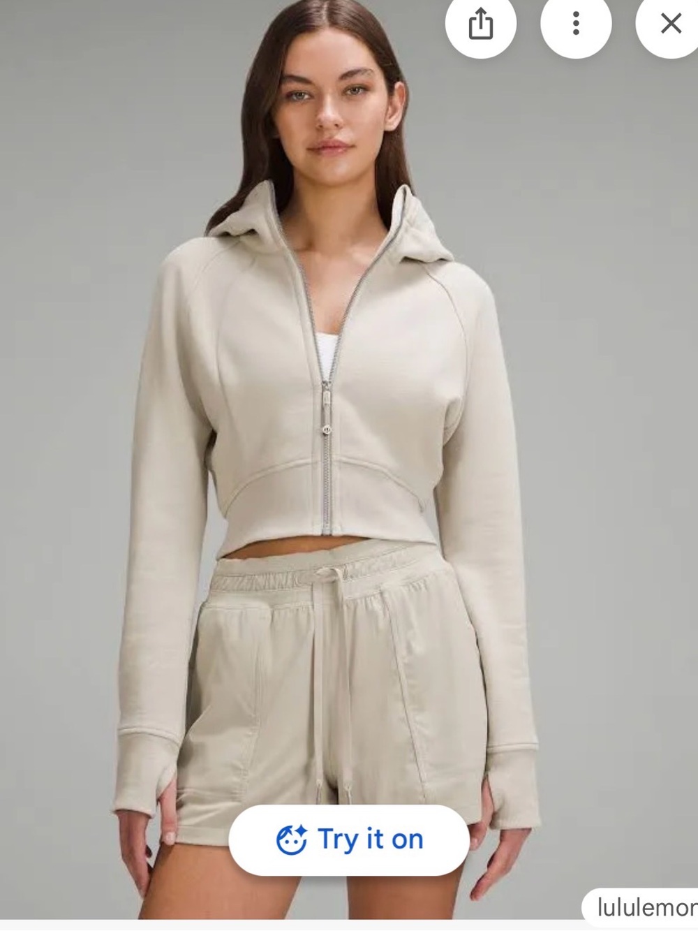 Lululemon Scuba Cropped Full Zip Hoodie Women Cream